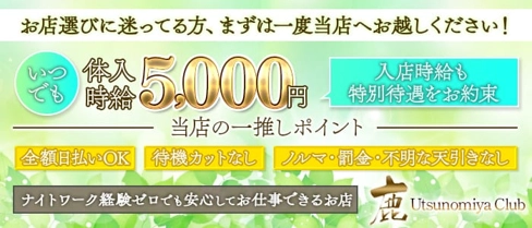 Utsunomiya Club 鹿(ロク)【公式求人・体入情報】(宇都宮キャバクラ)の求人・体験入店情報
