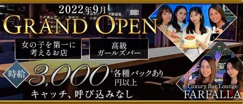 FARFALLA(ファルファラ)【公式求人・体入情報】(北新地ガールズバー)の求人・体験入店情報